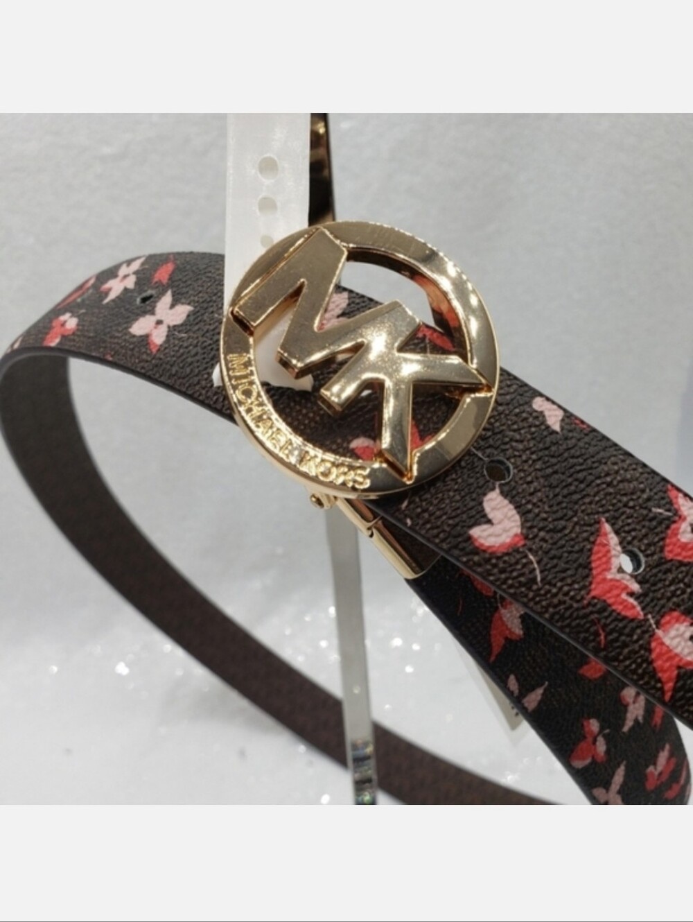Michael Kors Twist Reversible Belt Floral Print & Monogram Logo Sz Large
